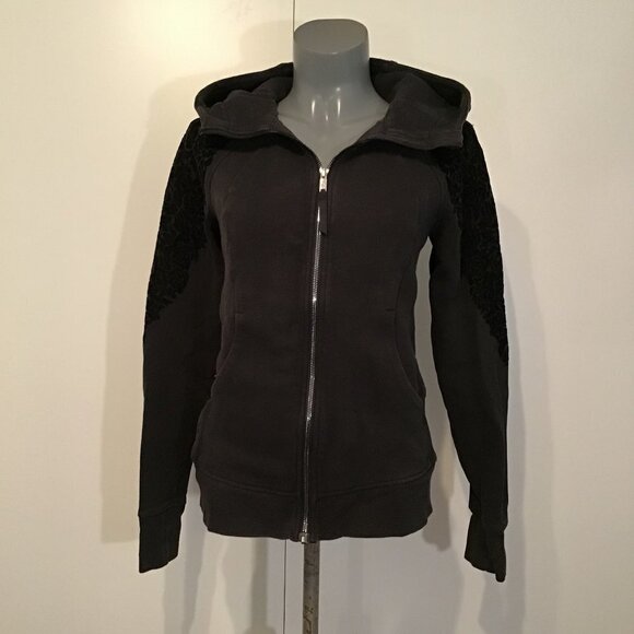 Lululemon Scuba Hoodie Light Cotton Fleece (Floral Flock) Black Size 6 - Picture 1 of 16